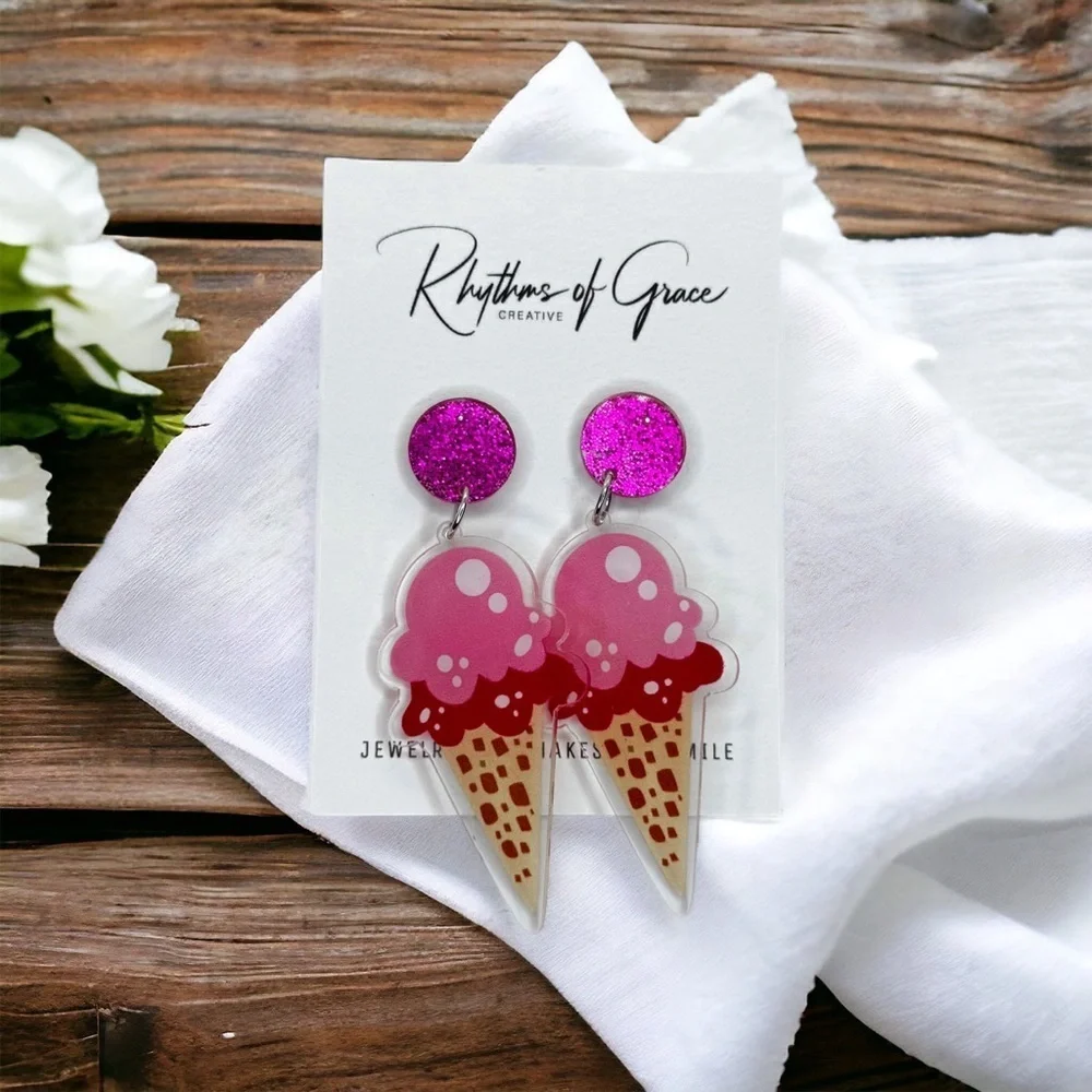 Sweet Treat for Your Ears! NWT Handmade Ice Cream Cone Earrings - Fun Jewelry!